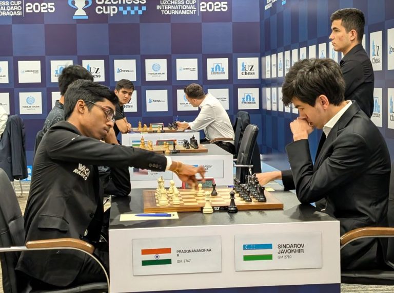 2nd UzChess Cup Round 4: Praggnanandhaa Beats Sindarov, Joins Abdusattorov in Lead
